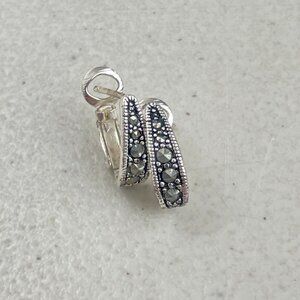 Vintage Small Hoop Earrings  Silver w/ Crystals Pierced 1990s Earrings 925